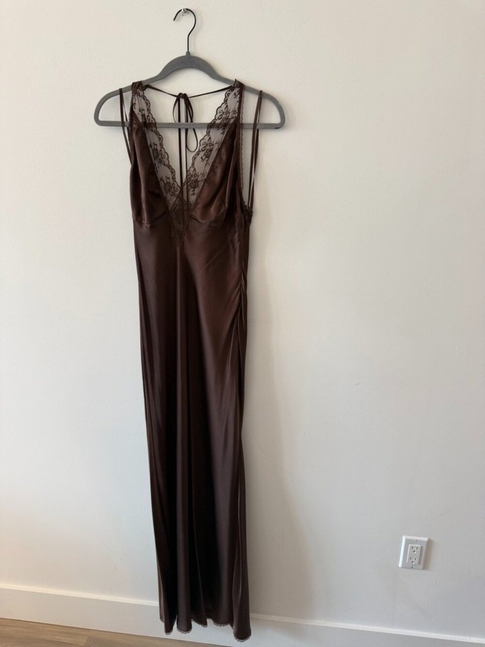 SIR Chocolate Aries Lace-Trim Halter Gown
